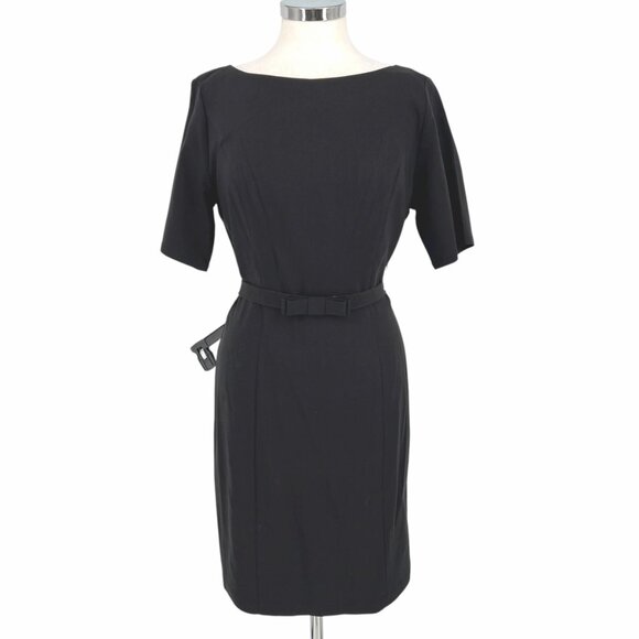 ModCloth Black Belted Sheath Dress Short Sleeve Size Large - Picture 1 of 10